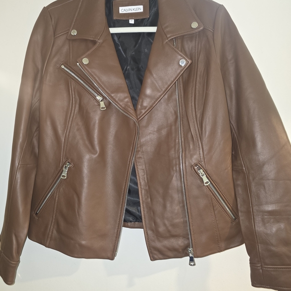 Calvin Klein Jackets & Blazers - Calvin Klein Women's Brown Leather Moto Jacket